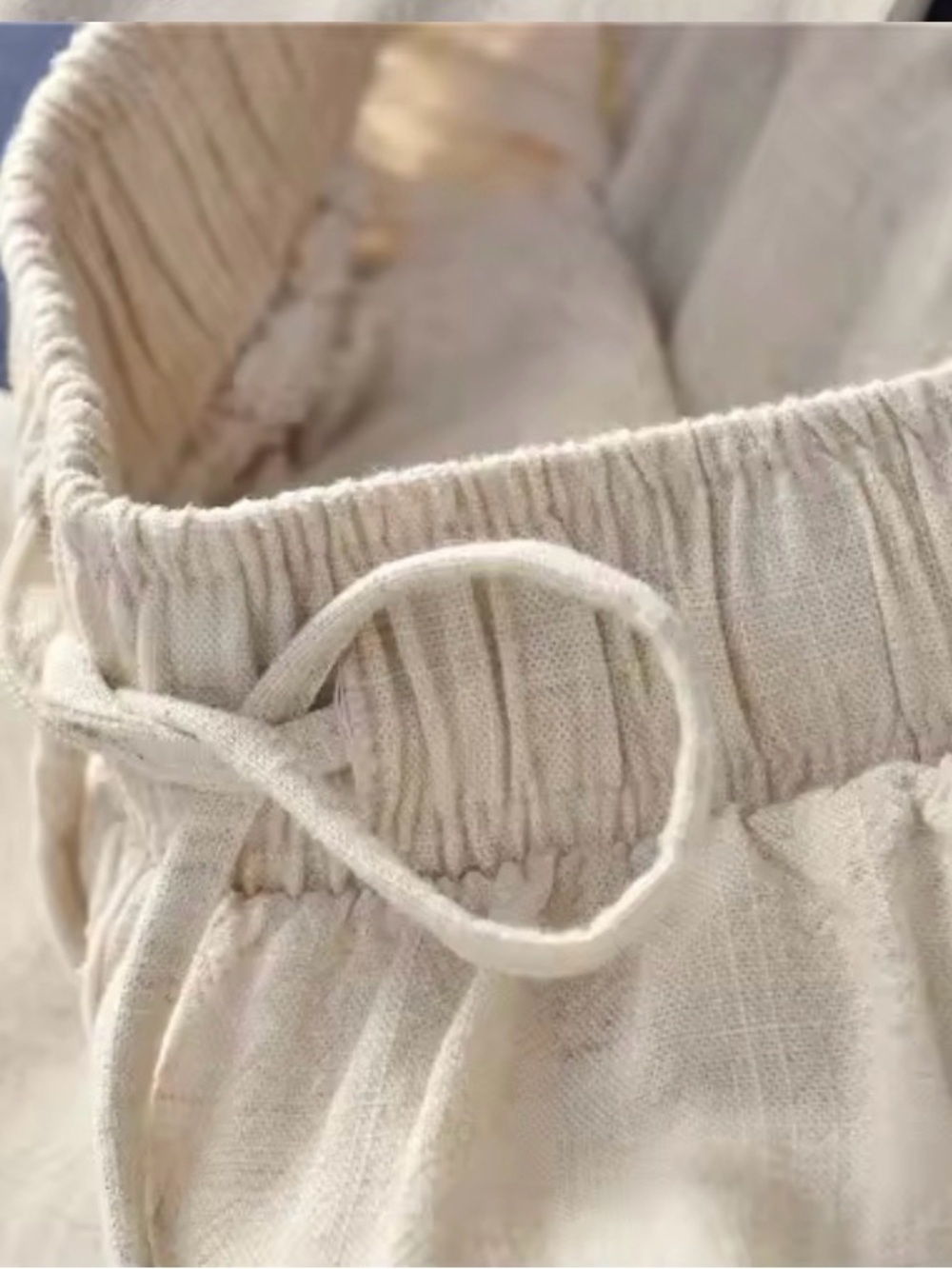 Women's Wide-Leg Cotton Linen Blend Pants - Cream - Picture 3 of 6